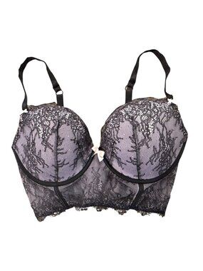 36DD Victorias Secret Black Lace Very Sexy Longline Bra Black+Wht Padded Push-Up